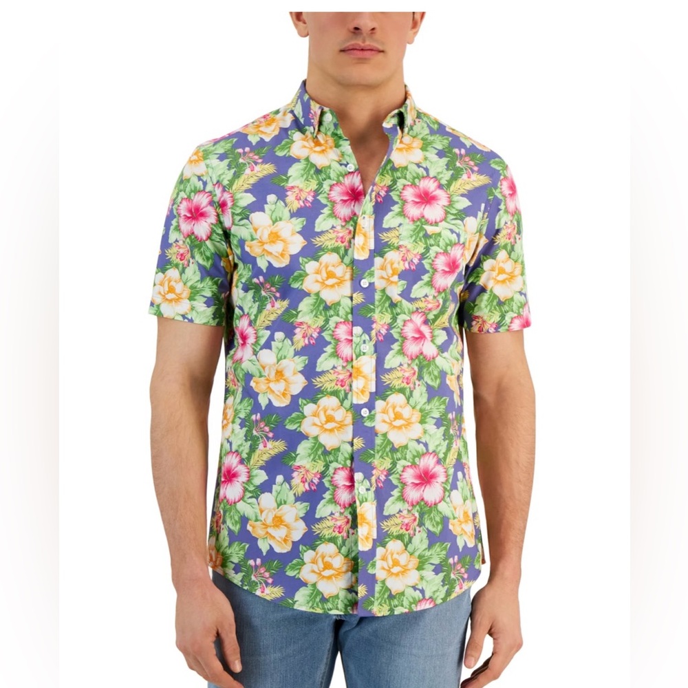 NWT Club Room Men's Tropical Crush Poplin Button Down Shirt